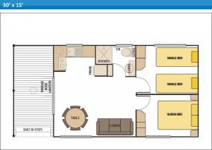 Deluxe Ensuite Holiday Cabins 10 and 11 at Arno Bay Caravan Park. Please note this floor plan is indicative only and there may be variations in layout.