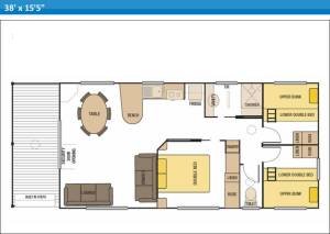 Beach Front 3 Bedroom Deluxe Sunrise Villas 1 and 2 at Arno Bay Caravan Park. Please note this floor plan is indicative only and there may be variations in layout.