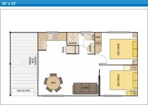 Deluxe Ensuite Holiday Cabins Cabins 4 and 5 at Arno Bay Caravan Park. Please note this floor plan is indicative only and there may be variations in layout.