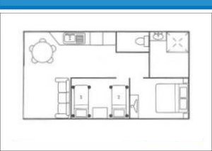 Holiday Cabin 7 with ensuite at Arno Bay Caravan Park. Please note this floor plan is indicative only and there may be variations in layout.