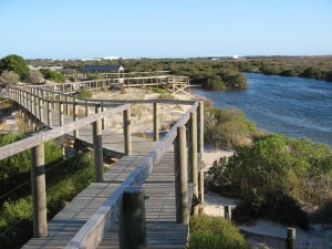 View from the 700 metre long board walk over the creek and tidal area at Arno Bay.