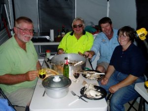 Steve and guests enjoy a freshly caught and cooked seafood feast!